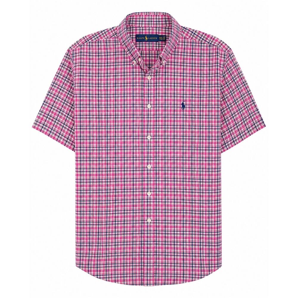 Polo Ralph Lauren Mens XXL Pink Plaid Short Sleeve Button Up Preppy Coastal Pony